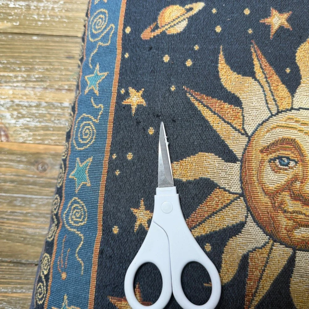 Vintage Celestial Sun Moon Stars Tapestry Pillow Whimsical Navy Blue 90s Boho